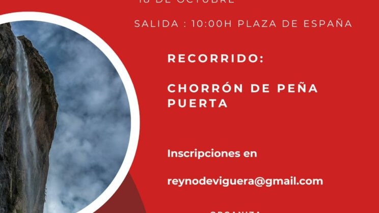 El día 18 de octubre tendrá lugar la última visita guiada gratuita de la temporada. En esta ocasión visitaremos de nuevo el Chorrón de Peña Puerta. Inscripciones en reynodeviguera@gmail.com